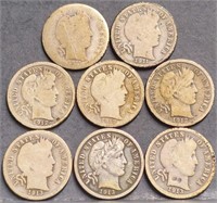 (8) U.S. Barber 10c Silver Dime Coins