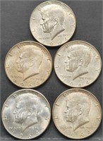 (5) U.S. 1964 Kennedy 50c Silver Half Dollar Coins