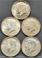 (5) U.S.1964 Kennedy 50c Silver Half Dollar Coins