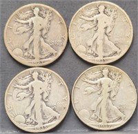 (4) U.S. Walking Liberty 50c Silver Half Dollar Co