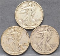 (3) U.S. Walking Liberty 50c Silver Half Dollar Co