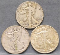 (3) U.S. Walking Liberty 50c Silver Half Dollar Co