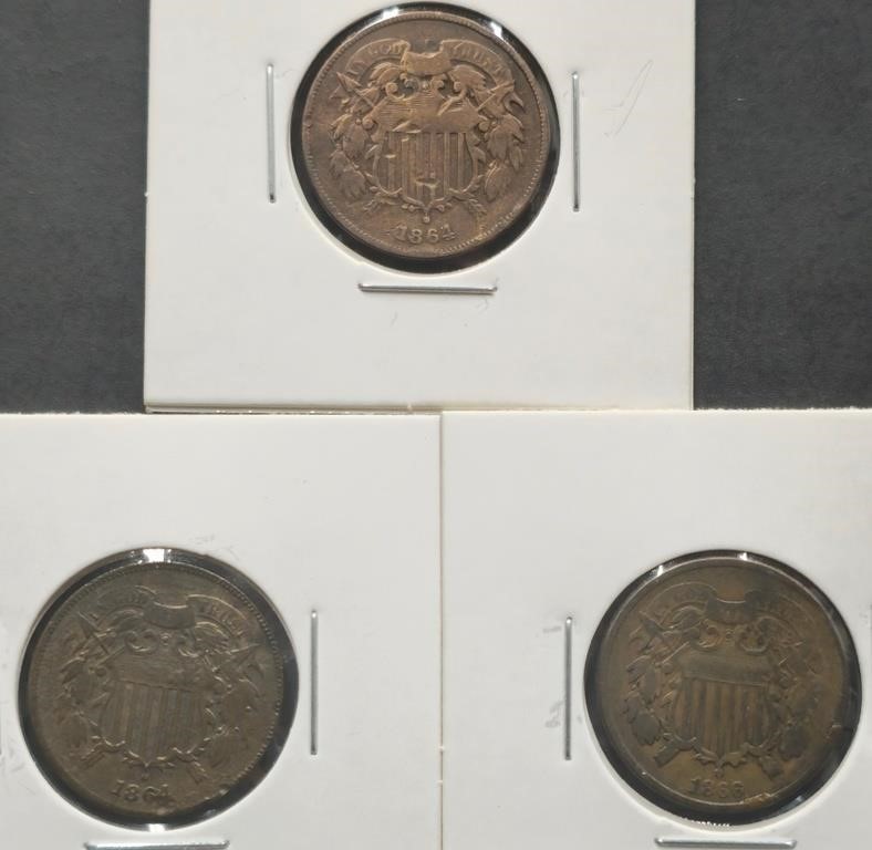 1864 & 1866 Two Cent Piece Coins