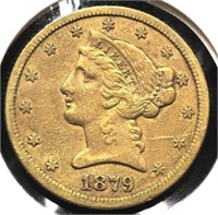 1879 Liberty Head $5 Gold Half Eagle Coin