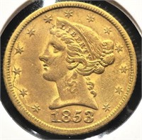 1853 Liberty Head $5 Gold Half Eagle Coin