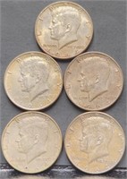 (5) U.S. 1964 Kennedy 50c Silver Half Dollar Coins