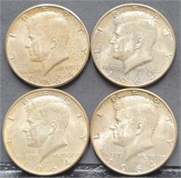(4) U.S. 1964 Kennedy 50c Silver Half Dollar Coins
