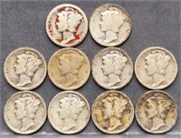 (10) U.S.  Mercury 10c Silver Dime Coins