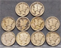 (10) U.S. Mercury 10c Silver Dime Coins
