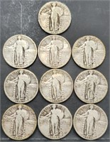 (10) U.S.  Standing Liberty 25c Quarter Coins