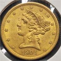 1901-S Liberty Head $5 Gold Half Eagle Coin