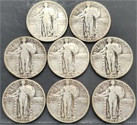 (8) U.S. Standing Liberty 25c Quarter Coins