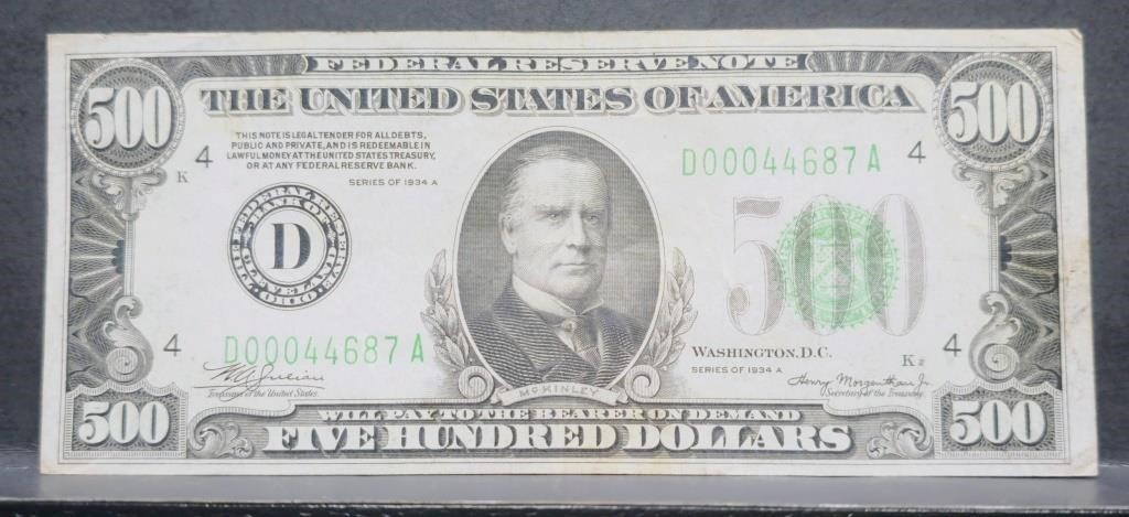 Rare U.S. 1934 $500 Federal Reserve Note