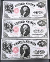 Rare (3) U.S. 1917  $1 Legal Tender w/ Consecutive