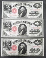 Rare (3) U.S. 1917  $1 Legal Tender w/ Consecutive