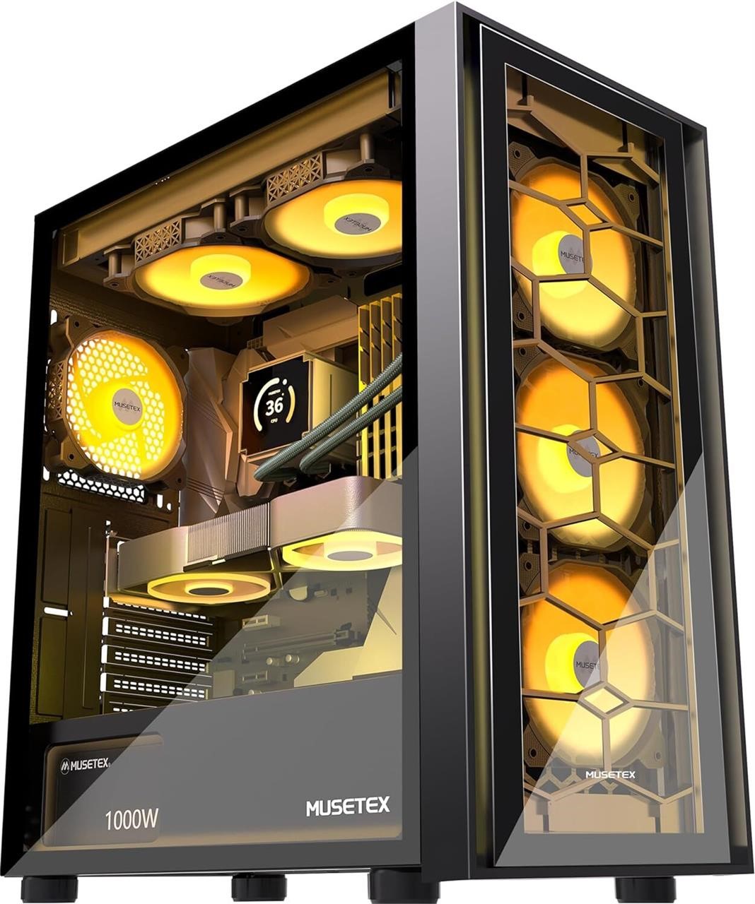 MUSETEX ATX PC Case, 6 PWM ARGB Fans Pre-Installed