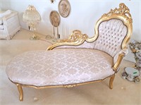 Resplendent Fainting Couch with Gilt Detailing.