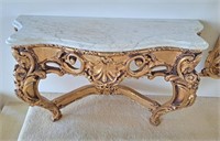 Marble Top, Gilt Base Accent Table with Ornate
