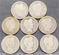 (8) U.S. Barber 25c Silver Quarter Dollar Coins