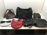 Assorted fashion purses and bags.