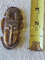vtg carved bone inca mask pendant 3"