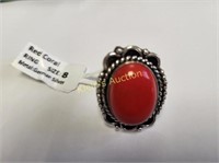 red coral german silver ring nwt sz 8