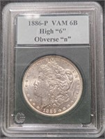 1886 Morgan $1 Silver Dollar VAM 6B High "6" Obv