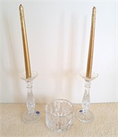 Waterford crystal candy dish and unmarked candle