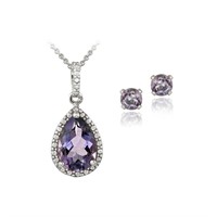 Sterling Silver Amethyst Diamond Set