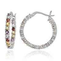 Sterling Silver Multi Color Gemstone Hoop Earrings