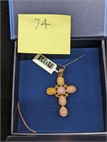 18k Over Sterling Pink Opal Pendant Necklace