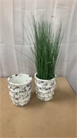 Ceramic pots with artificial plant