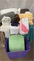 Assorted bathroom towels & face cloths. Tote incl