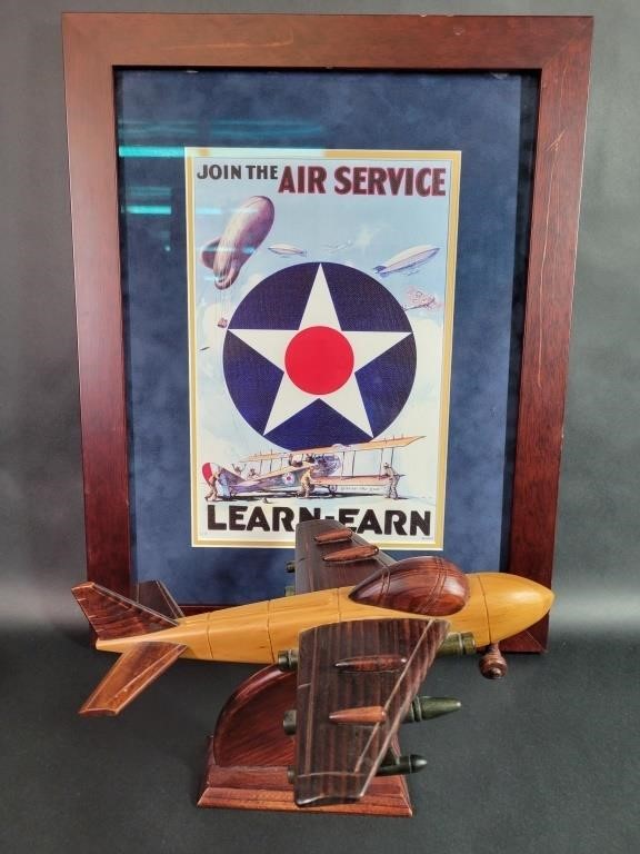 WWII Air Force Framed Art & Wood Air Plane