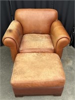 French Art Deco Style Faux Leather Chair & Ottoman