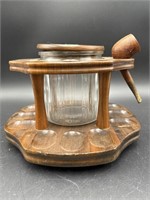 GLASS AND WOOD TOBACCO HUMIDOR WITH PIPE HOLDER