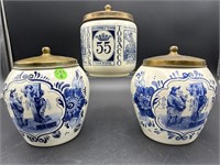 3 BLUE DELFT TOBACCO HUMIDORS