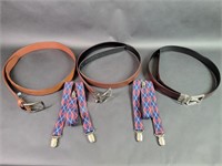 Three Leather Belts & Suspenders