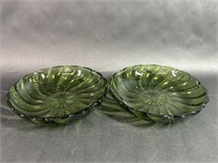 Two Vintage Green Depression Glass Bowls
