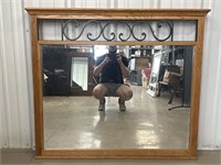 Oak Colored and Metal Accent Framed Mirror