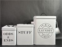 Three NEW White Household Storage Tins With Lids