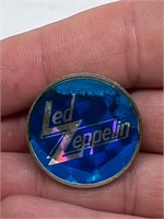 Vintage Led Zeppelin Band Pin Button Blue Foil