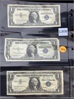 3-$1 Silver Certificates Us Currency