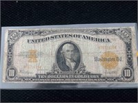 $10 Gold Note Large Balnket Note Us Currency 1922