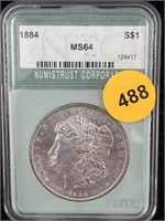 1884 Silver Morgan Dollar Cased Graded