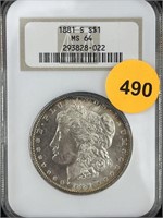 1881 S Silver Morgan Dollar Ngc Ms64