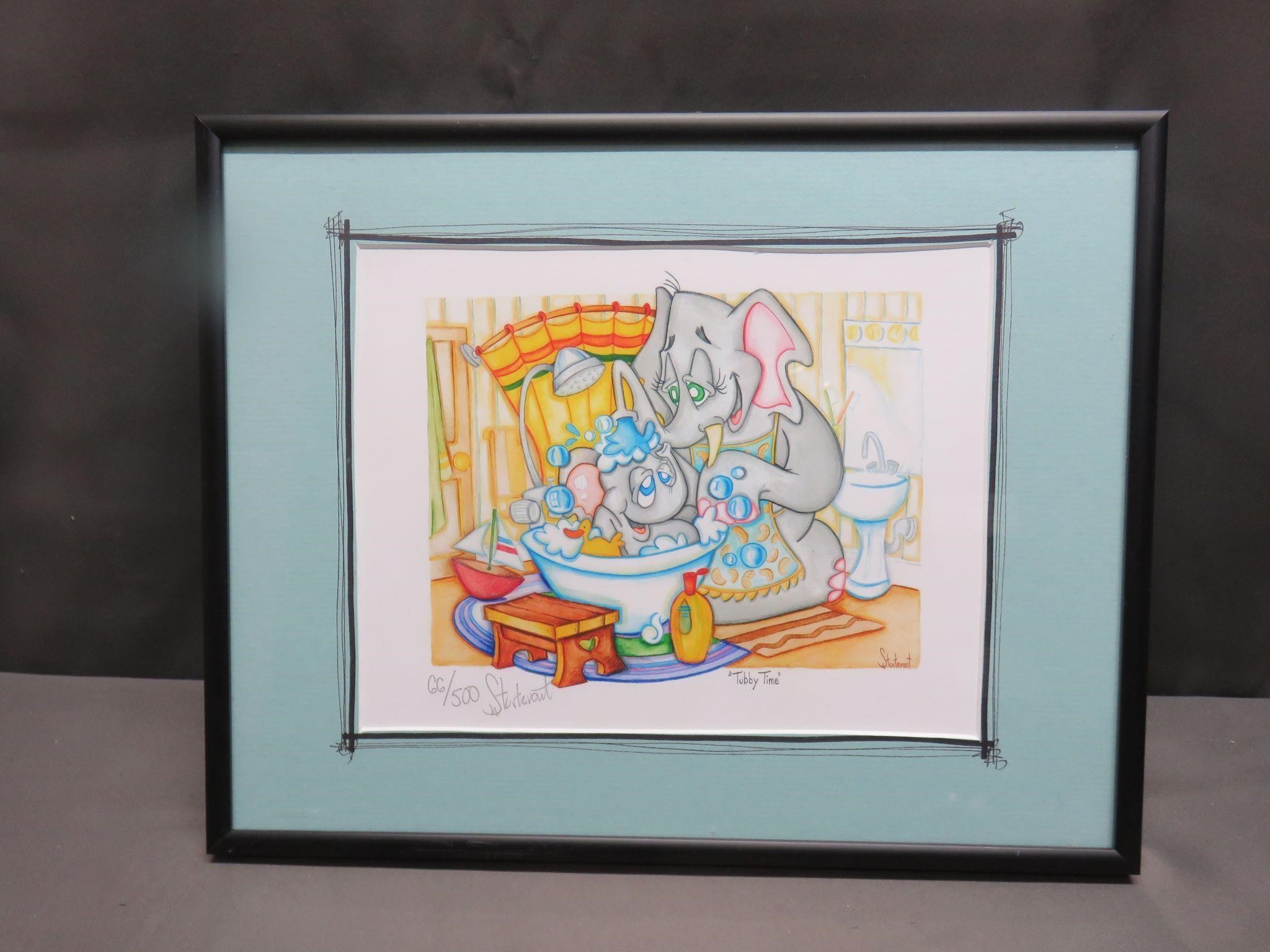 Tubby Time Signed Print Elephants In Bath