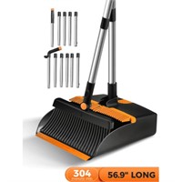 BIMZUC Broom and Dustpan Set  Steel Dust Pan with