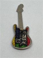 Vtg 80 Led Zeppelin Band Pin Button Glitter Guitar