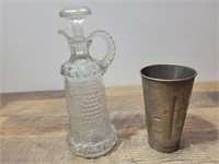Glass Decanter, Metal Cup